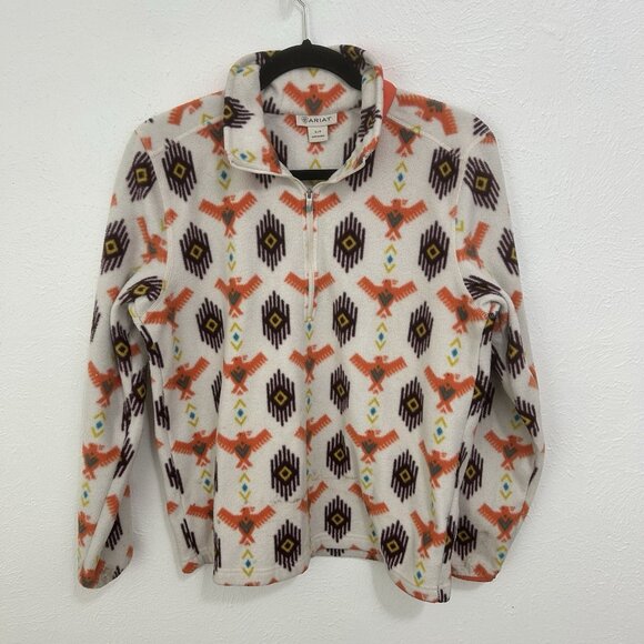 ARIAT Fleece 1/4 Zip Sweatshirt Orange Southwest Aztec Print Women’s Size S - Picture 1 of 11